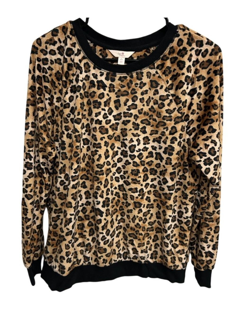 Secret Treasures Medium Leopard Print Ribbed Fleece Pullover Cozycore Soft Life